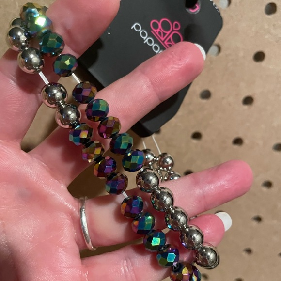 Set of TWO stretchy bracelets with silver ball and oil spill beads. - Picture 6 of 6